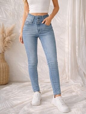 High-Rise Light Blue Skinny Jeans for Women